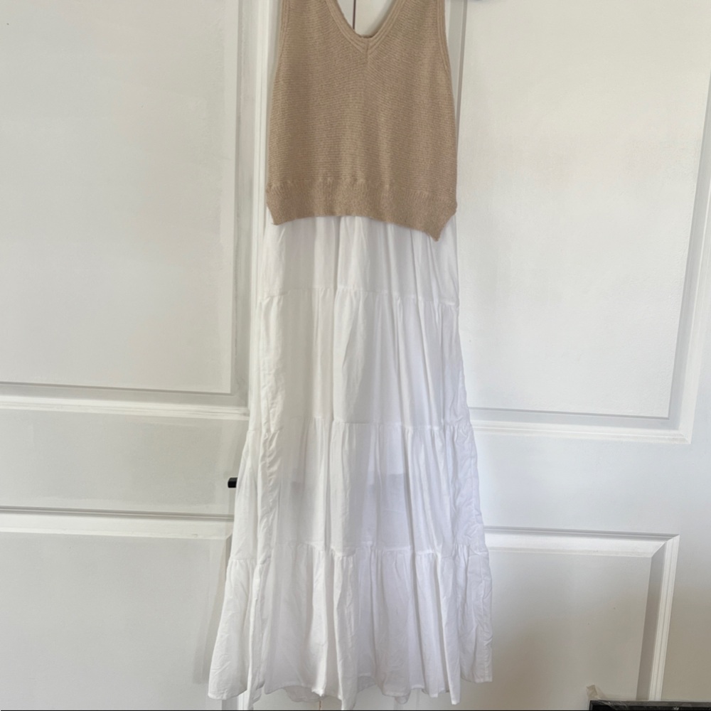 Elegant White and Tan Kids Dress